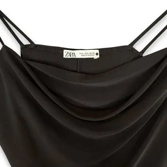 Zara LittleBlackDress Slip Slinky Cowl Draped Neck Open Back Midi L Minimalist - Picture 5 of 10